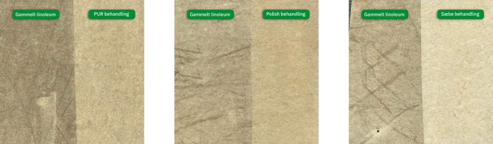 renovering af linoleums pur, polish, sæbe