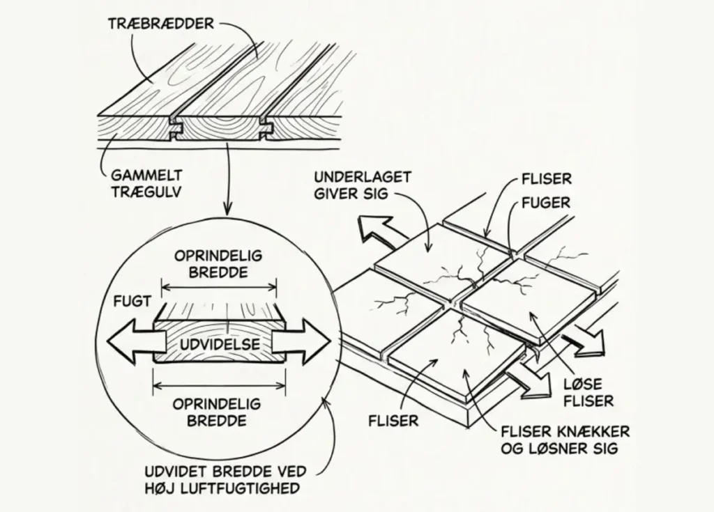 Fliser på trægulve_ træ udvider sig